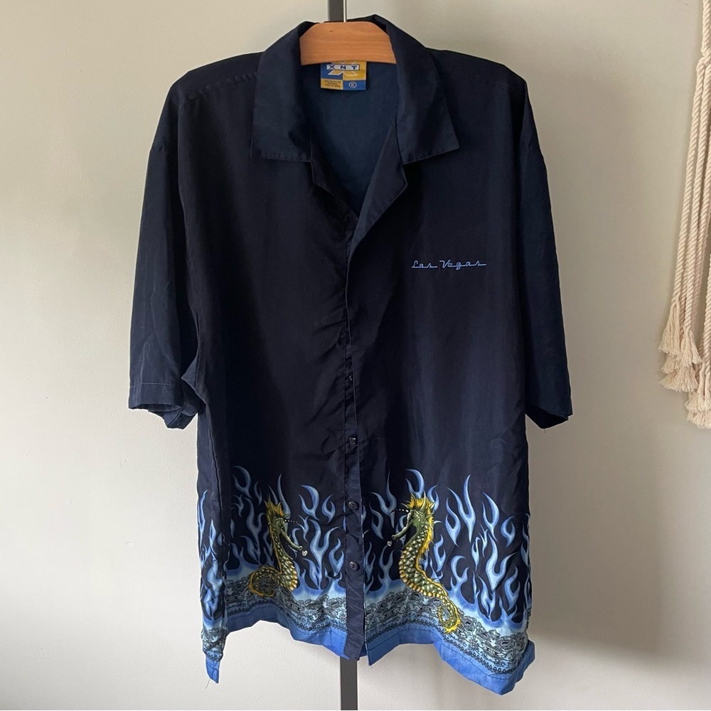 Y2K Vintage Dragon Seahorse Button Down Shirt Las Vegas Streetwear Mens Size XL
